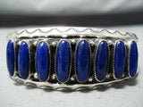 Signed Vintage Native American Navajo Yazzie Lapis Sterling Silver Bracelet-Nativo Arts