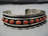 Stunning!! Vintage Native American Navajo Domed Coral Sterling Silver Bracelet Old-Nativo Arts