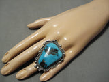 One Of The Biggest Vintage Native American Navajo Morenci Turquoise Sterling Silver Ring-Nativo Arts