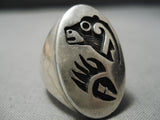 Huge Vintage Hopi Native American Sterling Silver Bear Ring-Nativo Arts