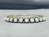 Astonishing Native American Navajo Pearl Sterling Silver Bangle Bracelet Signed-Nativo Arts