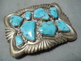 Gigantic Vintage Native American Zuni Old Kingman Turquoise Sterling Silver Buckle-Nativo Arts