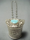Rare Heavy Trinket Box Native American Navajo Turquoise Sterling Silver Necklace-Nativo Arts