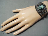 Starburst Vintage Native American Navajo Green Turquoise Sterling Silver Bracelet Old-Nativo Arts