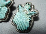 Hand Carved Eagles Vintage Native American Navajo Royston Turquoise Sterling Silver Earrings-Nativo Arts