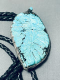 Large Turquoise Leaf Vintage Native American Navajo Blue Diamond Sterling Silver Bolo Tie-Nativo Arts