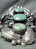 Towering Vintage Native American Navajo Royston Turquoise Sterling Silver Leaves Bracelet-Nativo Arts