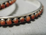 One Of The Biggest Best Native American Navajo Coral Sterling Silver Hoop Earrings-Nativo Arts