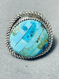 Channels Of Turquoise Vintage Native American Navajo Sterling Silver Ring Old-Nativo Arts