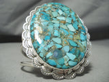 One Of The Biggest Native American Turquoise Inlay Sterling Silver Bracelet-Nativo Arts