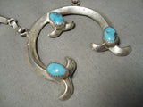 Incredible Native American Navajo Betsoi Sterling Silver Naja Carico Lake Turquoise Necklace-Nativo Arts