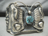 Detailed Huge Native American Navajo Butterfly Turquoise Sterling Silver Bracelet-Nativo Arts