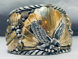122 Gram Vintage Al Chee Native American Navajo Gold Sterling Silver Eagle Bracelet-Nativo Arts