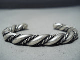 Thick Vintage Native American Navajo Sterling Silver Rope Twist Bracelet-Nativo Arts