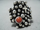 Impressive Navajo Coral Sterling Silver Cross Ring Native American-Nativo Arts