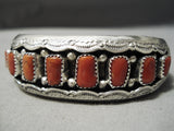Superior Native American Navajo Chunky Red Coral Sterling Silver Sun Bracelet Cuff-Nativo Arts
