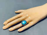 Dynamic Vintage Native American Navajo Blue Gem Turquoise Sterling Silver Ring Signed C. Bia-Nativo Arts
