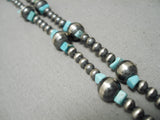 Rare Wrap Around Native American Navajo Turquoise Sterling Silver Wrap Around Bead Necklace-Nativo Arts