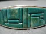 Very Intricate!! Vintage Native American Navajo Royston Turquoise Sterling Silver Inlay Bracelet-Nativo Arts