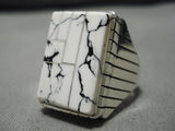 Incredible Vintage Native American Navajo White Buffalo Turquoise Sterling Silver Ring Old-Nativo Arts