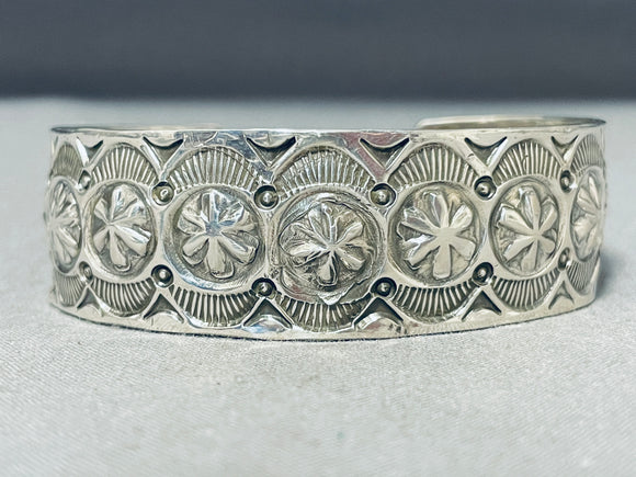 One Of The Most Intricate Vintage Native American Navajo All Sterling Silver Bracelet-Nativo Arts