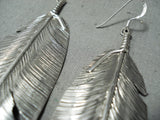 One Of The Longest Native American Navajo Sterling Silver Feather Earrings-Nativo Arts
