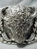 Heavy Huge Native American Navajo Buffalo Turquoise Sterling Silver Bracelet- 200 Grams!-Nativo Arts