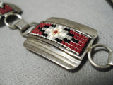 Rare Vintage Navajo Beaded Rug Sterling Silver Native American Necklace Old-Nativo Arts