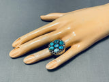 Sturdy Thick Mens Vintage Native American Navajo Turquoise Cluster Sterling Silver Ring-Nativo Arts