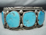 Tom Tso Vintage Native American Navajo Blue Gem Turquoise Sterling Silver Bracelet Old-Nativo Arts