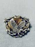 Signed Vintage Native American Navajo 12k Gold Filled Sterling Silver Eagle Ring-Nativo Arts