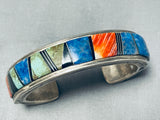 Signed And Intricate Vintage Native American Navajo Turquoise Lapis Sterling Silver Bracelet-Nativo Arts