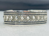 Signed Hand Tooled Diamond Pattern Native American Navajo Sterling Silver Bracelet-Nativo Arts