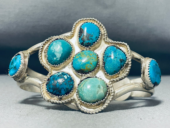 Very Unique Green And Blue Turquoise Vintage Native American Navajo Sterling Silver Bracelet-Nativo Arts