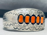 Advanced Silver Work Skill Vintage Native American Navajo Coral Sterling Silver Bracelet-Nativo Arts