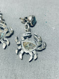 Crab Vintage Southwest Sterling Silver Pearl Inlay Earrings-Nativo Arts