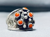 Fascinating Vintage Native American Navajo Coral Sterling Silver Ring-Nativo Arts