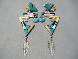 Fabulous Vintage Native American Navajo Turquoise Sterling Silver Earrings-Nativo Arts