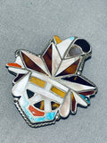 One Of The Most Unique Ever Vintage Native American Zuni Turquoise Inlay Sterling Silver Pin Old-Nativo Arts