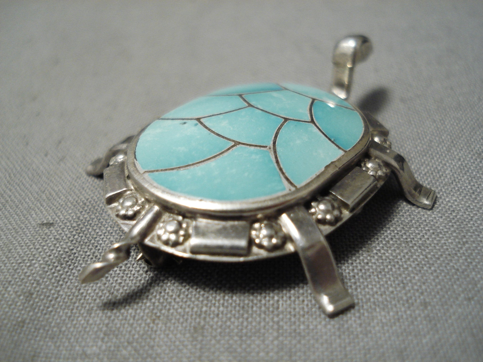 Unique Vintage Native American Zuni Turquoise Inlay Sterling 