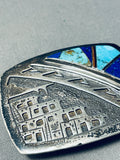 One Of The Most Detailed Vintage Native American Navajo Turquoise Sterling Silver Buckle-Nativo Arts