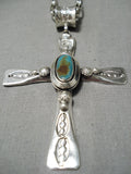 Important Heavy Native American Navajo Sterling Silver Cross Christian Turquoise Necklace-Nativo Arts