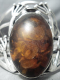 Colossal Vintage Native American Navajo Frog Amber Sterling Silver Bracelet Cuff-Nativo Arts
