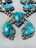 Incredible Vintage Native American Navajo Turquoise Sterling Silver Squash Blossom Necklace-Nativo Arts