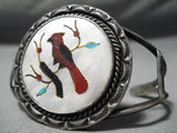 Wonderful Vintage Native American Zuni Mother Of Pearl Sterling Silver Bracelet Old-Nativo Arts
