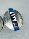 Important Chee Vintage Native American Navajo Lapis Sterling Silver Earrings Signed F.chee-Nativo Arts