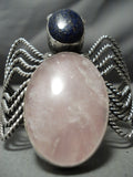Colossal Vintage Native American Navajo Rose Quartz Lapis Sterling Silver Bug Bracelet-Nativo Arts