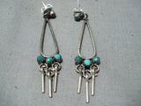 Fabulous Vintage Native American Navajo Green Blue Turquoise Sterling Silver Earrings Old-Nativo Arts