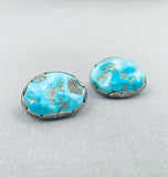 Speectacular Vintage Native American Navajo Morenci Turquoise Sterling Silver Cuff Links-Nativo Arts