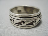 Incredible Waving Vintage Native American Navajo Sterling Silver Geometric Ring Old-Nativo Arts